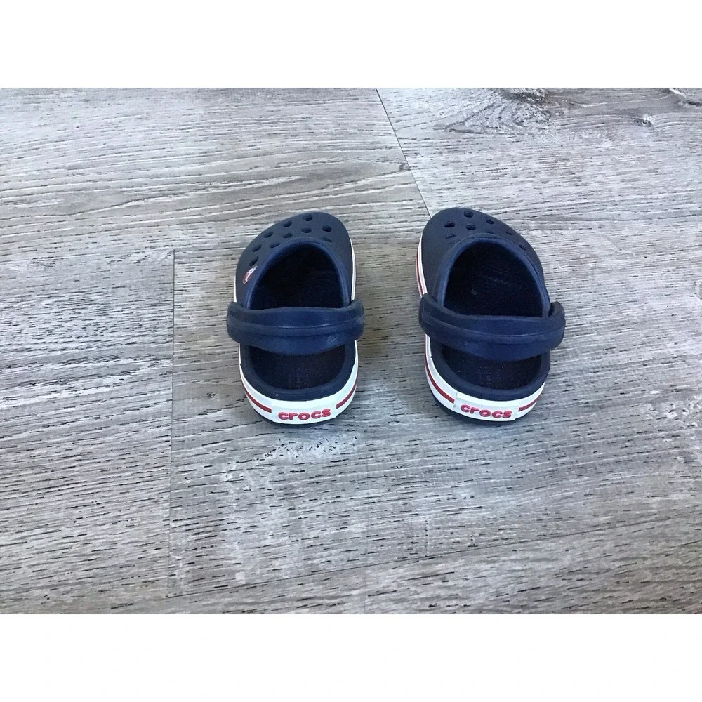 Crocs Crocband Clog Slip On Shoes Toddler Baby 4 C4 Navy White Red Stripe